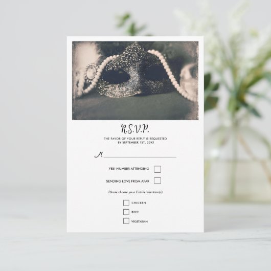  Masquerade & Parels Wedding RSVP (Staand voorkant)