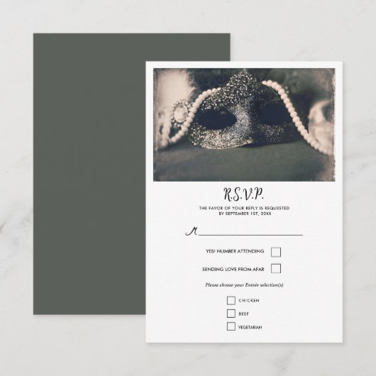 Masquerade & Parels Wedding RSVP (Voorkant / Achterkant)