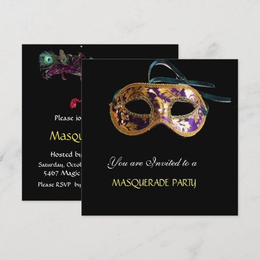 MASQUERADE PARTIJ, zwart wit blauw Kaart (Voorkant / Achterkant)