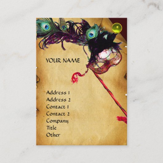 MASQUERADE PARTITY parchment damask gem linen Visitekaartje (Voorkant)