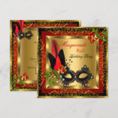 Masquerade Party Ball Gold Red Black Mask Roos Kaart (Voorkant / Achterkant)