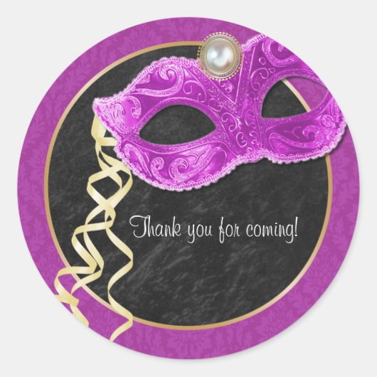 Masquerade Party Bedankt Sticker - hot pink (Voorkant)