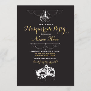 Masquerade Party Birthday Event Mask Invite Kaart