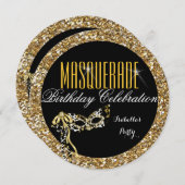 Masquerade Party Birthday Gold Glitter Wild Masker Kaart (Voorkant / Achterkant)