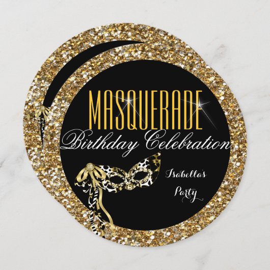 Masquerade Party Birthday Gold Glitter Wild Masker Kaart (Voorkant / Achterkant)