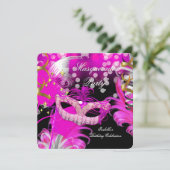 Masquerade Party Birthday Hot Pink Maskerveren 3 Kaart (Staand voorkant)