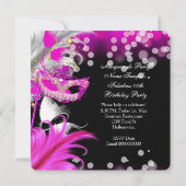 Masquerade Party Birthday Hot Pink Maskerveren 3 Kaart (Achterkant)