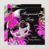 Masquerade Party Birthday Hot Pink Maskervetten Kaart (Voorkant / Achterkant)