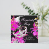 Masquerade Party Birthday Hot Pink Maskervetten Kaart (Staand voorkant)