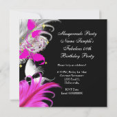 Masquerade Party Birthday Hot Pink Maskervetten Kaart (Achterkant)