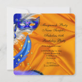 Masquerade Party Birthday Party Blue Sinaasappel Kaart (Achterkant)