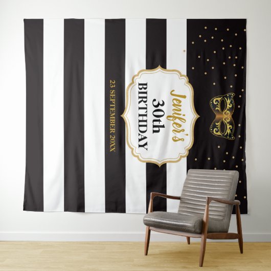 Masquerade Party Birthday Party Tapestry Backdrop Wandkleed (In Situ (horizontaal))