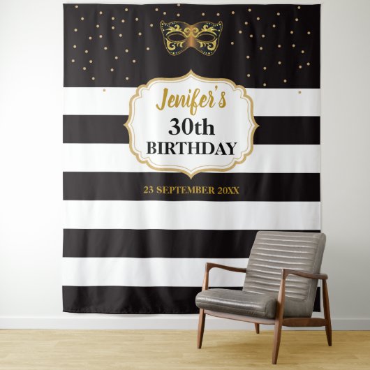 Masquerade Party Birthday Party Tapestry Backdrop Wandkleed (In situ)