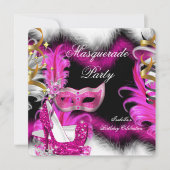 Masquerade Party Birthday Pink Black White 2 Kaart (Voorkant)