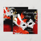 Masquerade Party Birthday Red Mask Black White 2 Kaart (Voorkant / Achterkant)