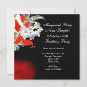Masquerade Party Birthday Red Mask Black White 2 Kaart (Achterkant)