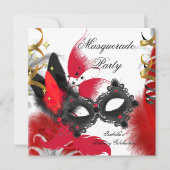 Masquerade Party Birthday Red Mask Black White Kaart (Voorkant)