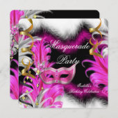 Masquerade Party Birthday roze zwart wit Kaart (Voorkant / Achterkant)