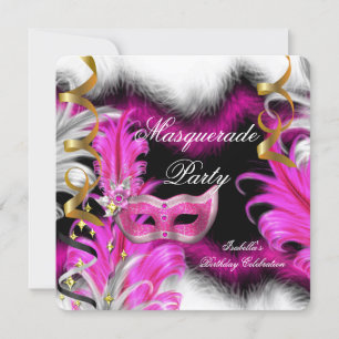 Masquerade Party Birthday roze zwart wit Kaart