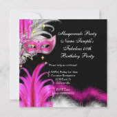 Masquerade Party Birthday roze zwart wit Kaart (Achterkant)