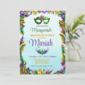 Masquerade Party Birthday Uitnodiging (Staand voorkant)