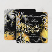 Masquerade Party Birthday Wild Mask Black Gold 3 Kaart (Voorkant / Achterkant)