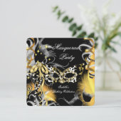 Masquerade Party Birthday Wild Mask Black Gold 3 Kaart (Staand voorkant)