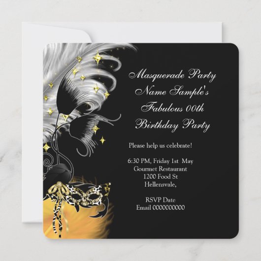 Masquerade Party Birthday Wild Mask Black Gold 3 Kaart (Achterkant)