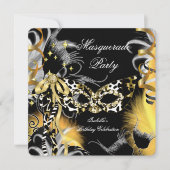 Masquerade Party Birthday Wild Mask Black Gold 3 Kaart (Voorkant)