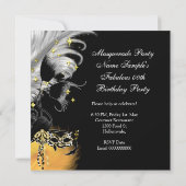Masquerade Party Birthday Wild Mask Black Gold 3 Kaart (Achterkant)