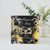 Masquerade Party Birthday Wild Mask Black Gold A Kaart (Staand voorkant)