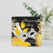 Masquerade Party Birthday Yellow Masker White Blac Kaart (Staand voorkant)
