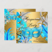 Masquerade Party Blauwgroen Blue Gold Kaart (Voorkant / Achterkant)