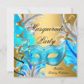 Masquerade Party Blauwgroen Blue Gold Kaart (Voorkant)