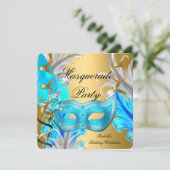 Masquerade Party Blauwgroen Blue Gold Kaart (Staand voorkant)