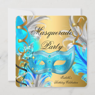 Masquerade Party Blauwgroen Blue Gold Kaart