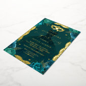 Masquerade Party Blauwgroen Floral Dress Quinceane Folie Uitnodiging (Gedraaid)
