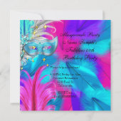 Masquerade Party Blauwgroen Masker Paars roze Kaart (Achterkant)