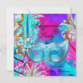 Masquerade Party Blauwgroen Masker Paars roze Kaart (Voorkant)