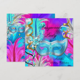 Masquerade Party Blauwgroen Masker Paars roze Kaart