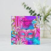 Masquerade Party Blauwgroen Paarse roze Kaart (Staand voorkant)