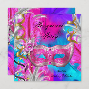 Masquerade Party Blauwgroen Paarse roze Kaart