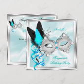 Masquerade Party Blauwgroen Silver Black Masker Kaart (Voorkant / Achterkant)