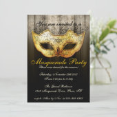 Masquerade Party Celebration Fancy Gold Invitation Kaart (Staand voorkant)