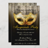 Masquerade Party Celebration Fancy Gold Invitation Kaart (Voorkant / Achterkant)
