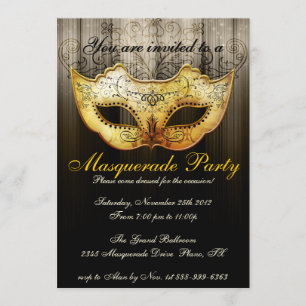Masquerade Party Celebration Fancy Gold Invitation Kaart