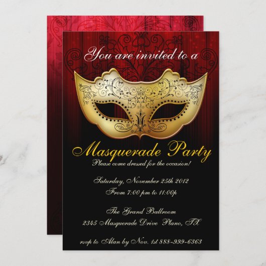 Masquerade Party Celebration Fancy uitnodiging (Voorkant / Achterkant)