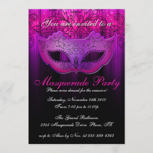 Masquerade Party Celebration Pink & Paars Invite Kaart