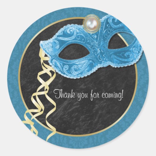 Masquerade Party Dank u Sticker - blauwgroen (Voorkant)
