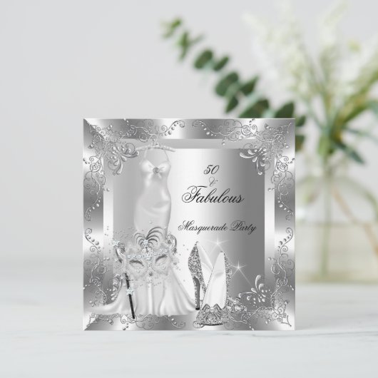 Masquerade Party Fabulous 50 Birthday Silver 2 Kaart (Staand voorkant)